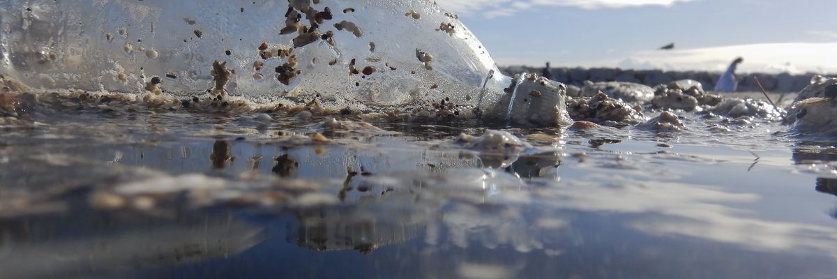 Plastic bottles washed up on the beach due to storms in Naples, Italy on November 23, 2022.