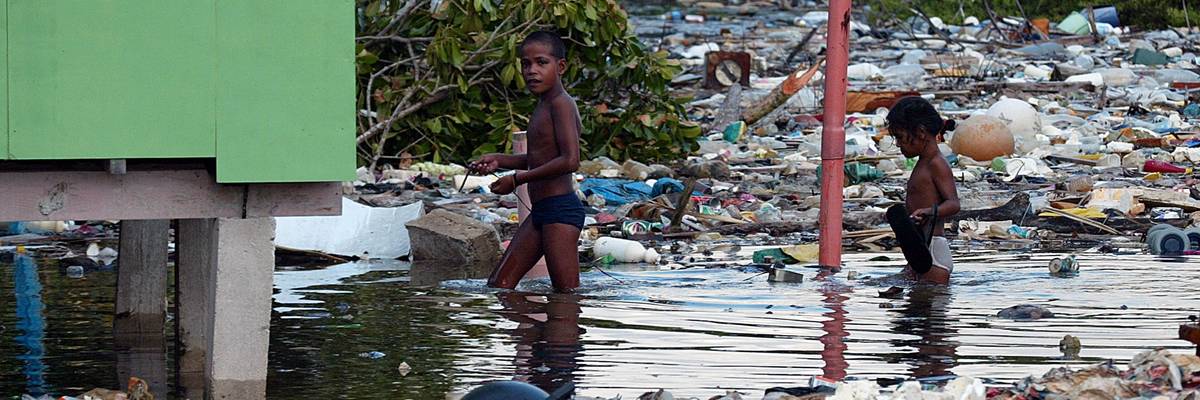 Plastic pollution after flooding.