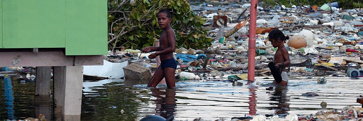 Plastic pollution after flooding.