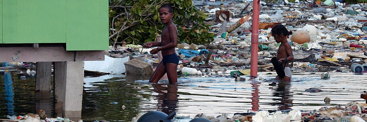 Plastic pollution after flooding.