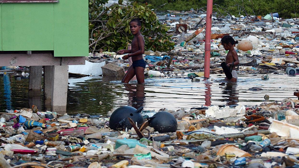 Plastic pollution after flooding.