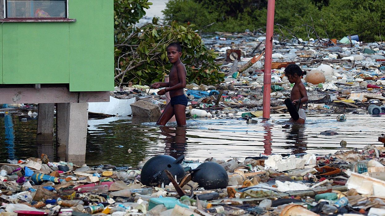 Plastic pollution after flooding.