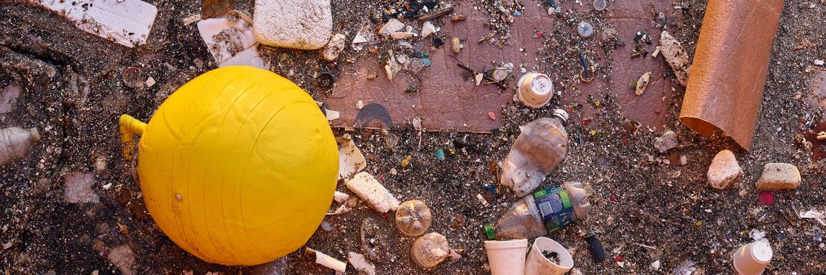 Plastic pollution on a beach.