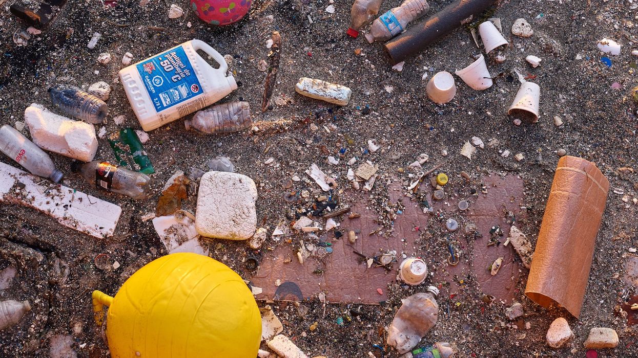 Plastic pollution on a beach.