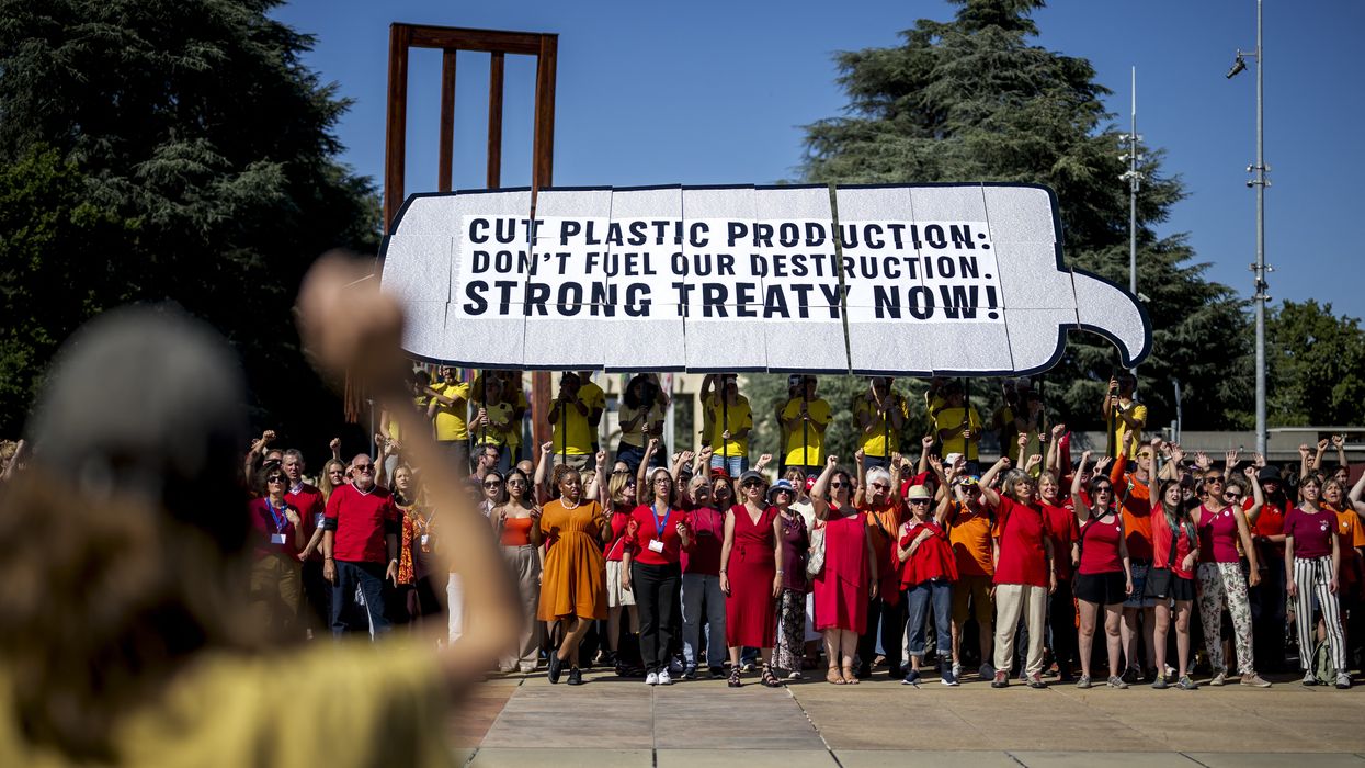 Plastics treaty protest.