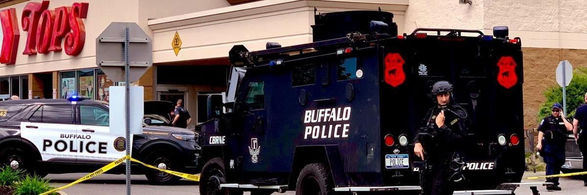 Police in Buffalo following a shooting at a supermarket