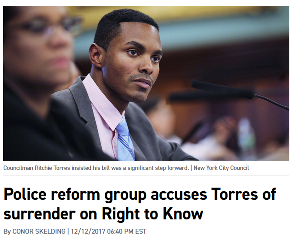 Politico: Police reform group accuses Torres of surrender on Right to Know