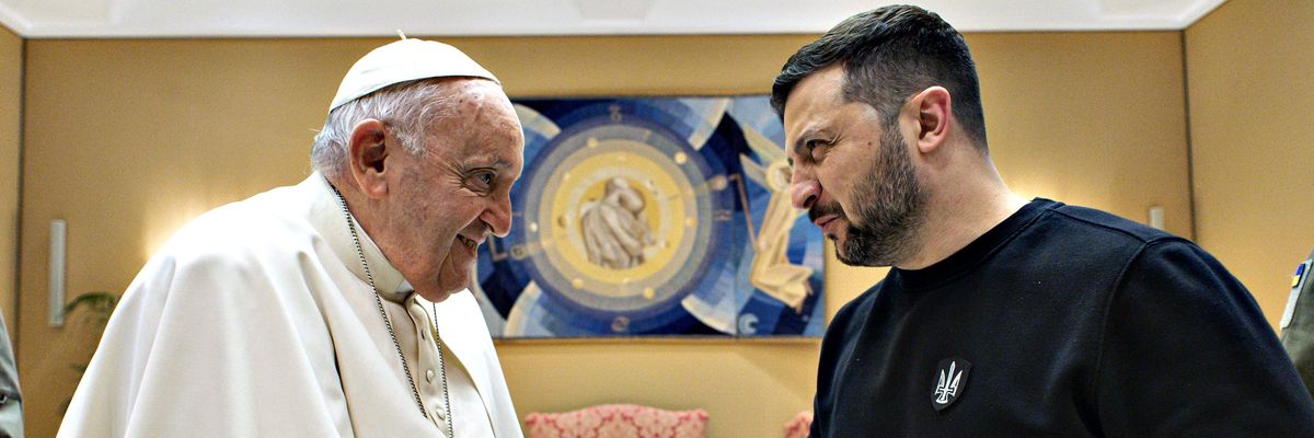 Pope Francis and President Volodymyr Zelensky meet face to face.