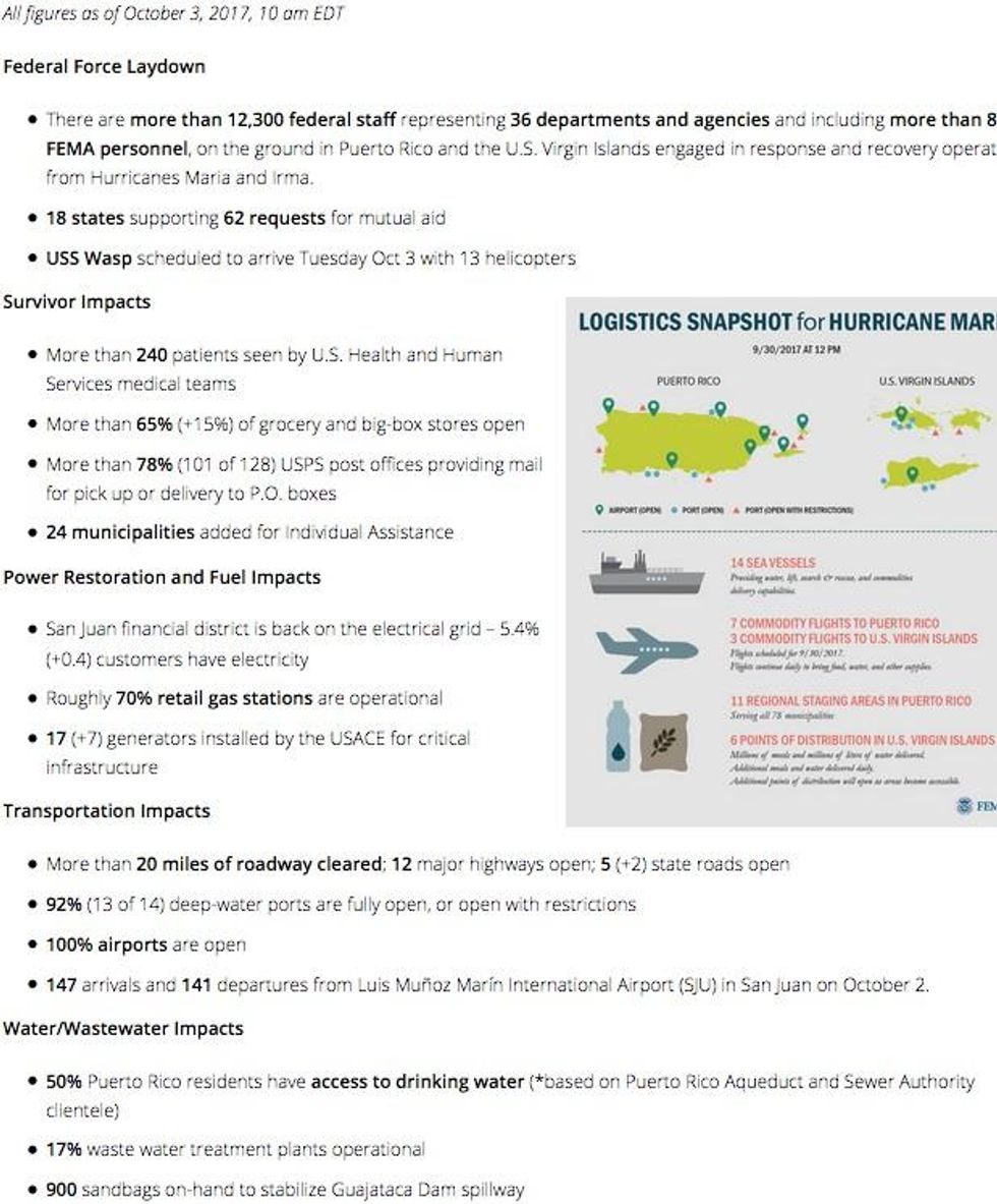 Portion of FEMA website as it appeared on Wednesday