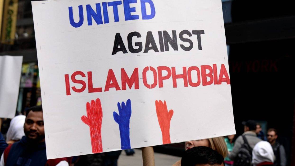 poster reads United Against Islamophobia.