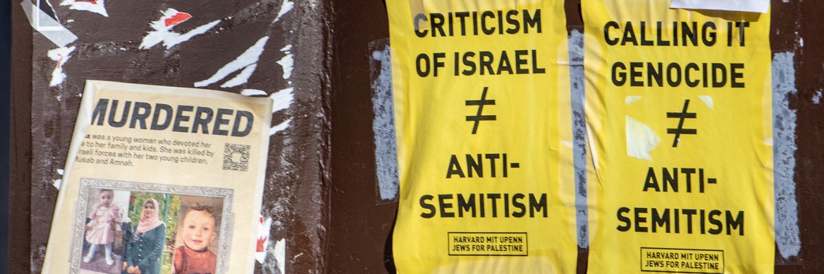 Posters saying that criticism of Israel is not equal to antisemitism 