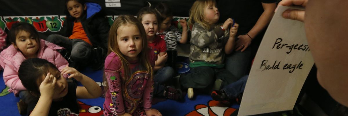 Preschool children learn at the Klamath Family Head Start program
