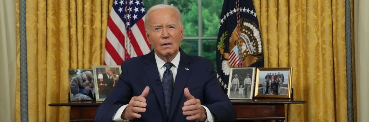 President Biden Addresses The Nation From The White House Oval Office