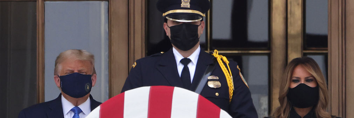 'Vote Him Out! Vote Him Out!': Angry Chant Erupts as Trump Visits Ginsburg Casket Outside Supreme Court