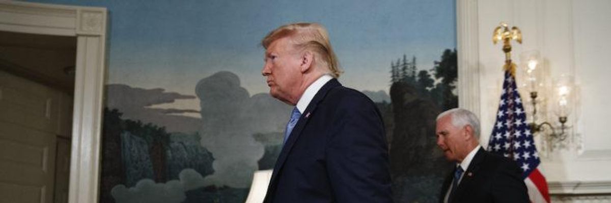 President Donald Trump and Vice President Mike Pence exit following Trump's Aug. 5 speech in the White House