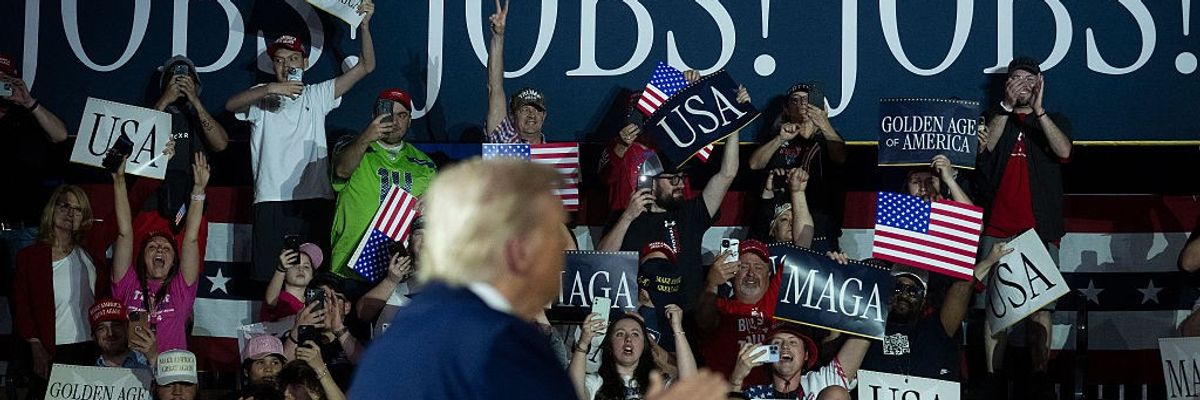 President Donald Trump at a rally in Michigan