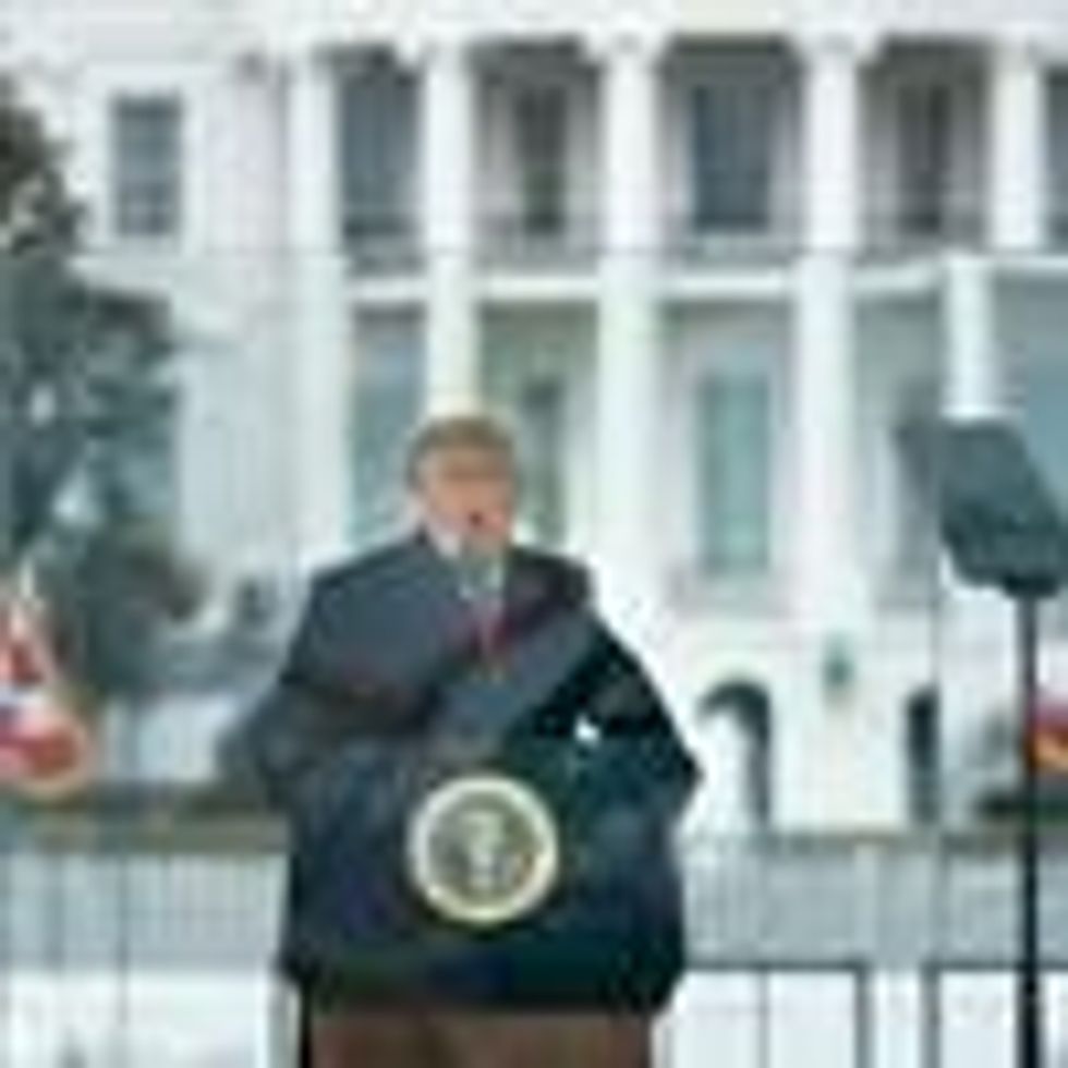 President Donald Trump delivering the speech that spurred a mob to overrun the U.S. Capitol at a rally on January 6, 2021 in Washington, D.C. (Photo: Tasos Katopodis/Getty Images)