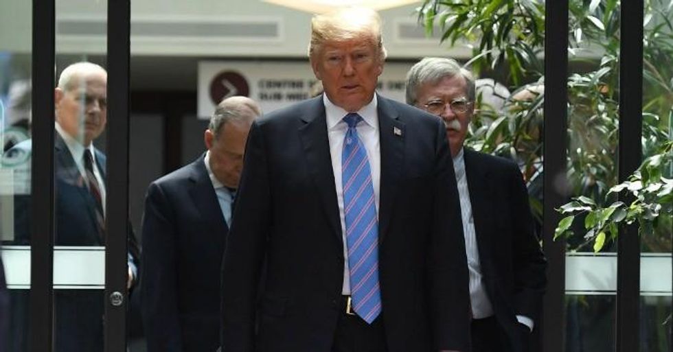 President Donald Trump leaves after holding a press conference ahead of his early departure from the G7 Summit on June 9, 2018 in Quebec City, Canada. (Photo: Leon Neal/Getty Images)