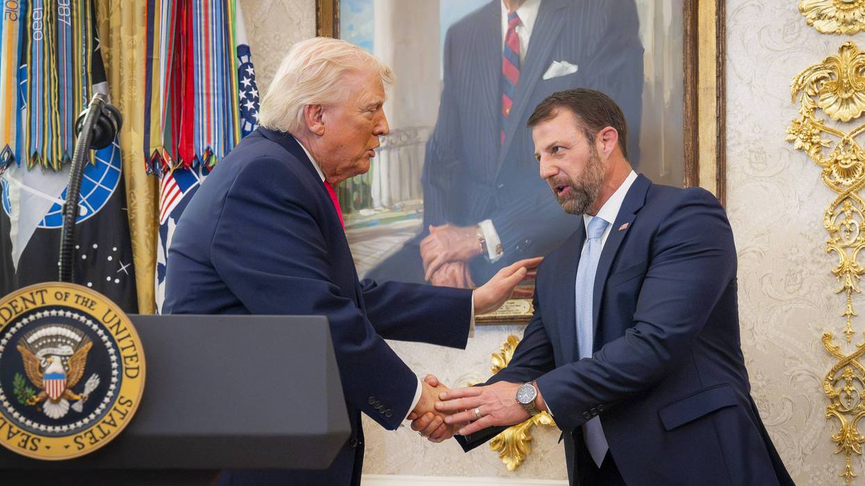 President Donald Trump participates in the swearing-in ceremony for Homeland Security Secretary Markwayne Mullin
