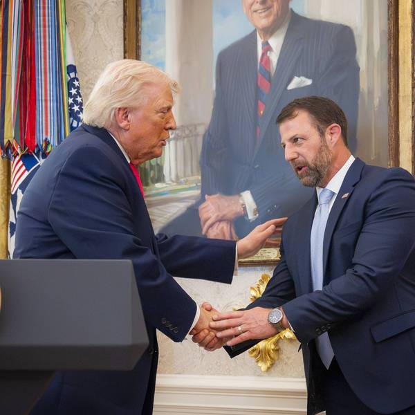 President Donald Trump participates in the swearing-in ceremony for Homeland Security Secretary Markwayne Mullin