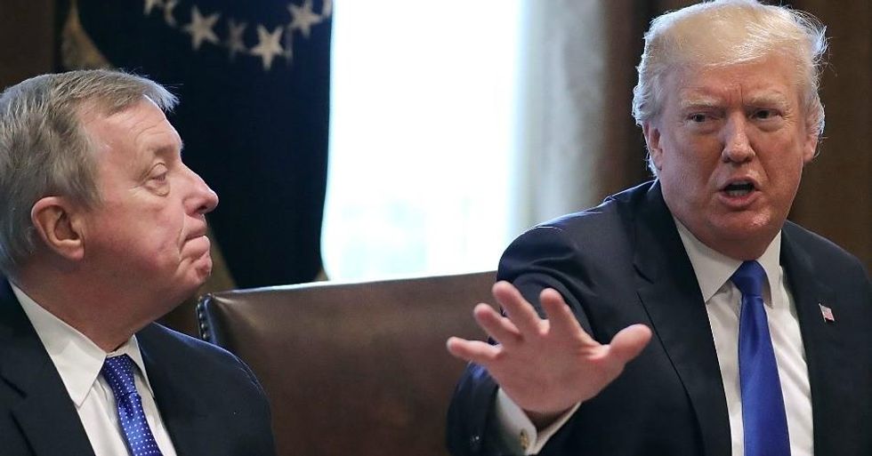 President Donald Trump presides over a meeting about immigration with Republican and Democrat members of Congress, including Senate Minority Whip Richard Durbin (D-Ill.), in the Cabinet Room at the White House January 9, 2018 in Washington, D.C. (Photo: Chip Somodevilla/Getty Images)