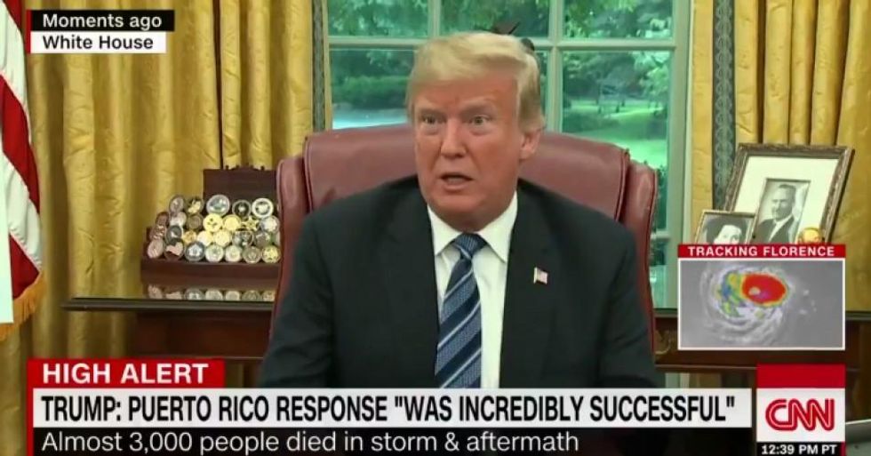 President Donald Trump said on national television Tuesday that the federal government's widely condemned response to Hurricane Maria in Puerto Rico