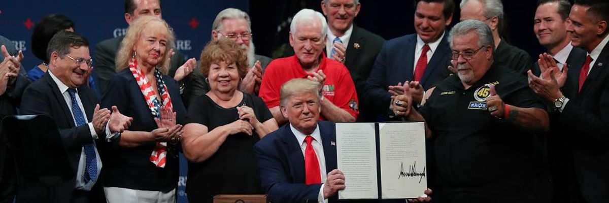 President Donald Trump speaks before an executive order signing at the Sharon L. Morse Performing Arts Center on October 3, 2019 in The Villages, Florida.