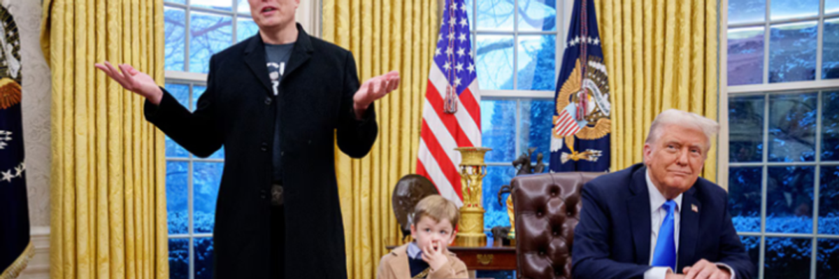 President Elon Musk and his son, X, speak in the Oval Office