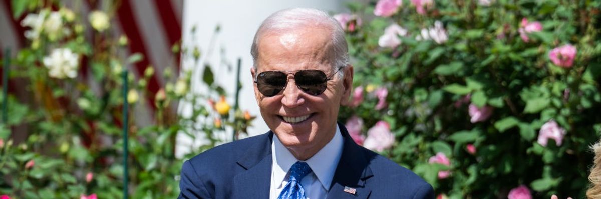 President Joe Biden attends the Council of Chief State School Officers' 2023 Teachers of the Year event in the White House Rose Garden on Monday, April 24, 2023.