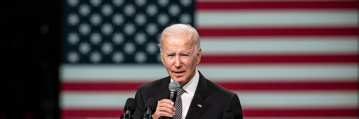 President Joe Biden delivers a speech at an IBM facility