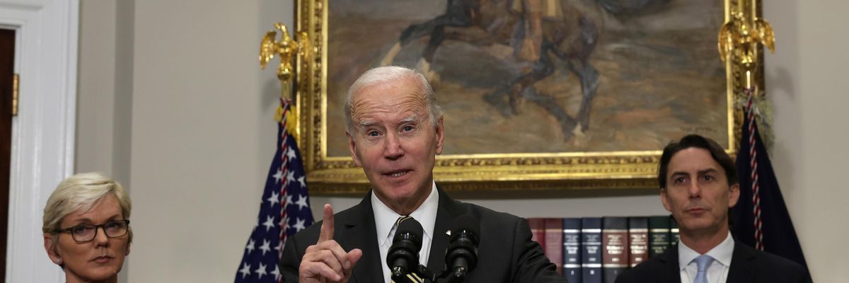 President Joe Biden delivers a speech at the White House