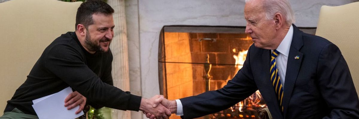 President Joe Biden hosts a meeting in the Oval office with President Volodymyr Zelenskyy