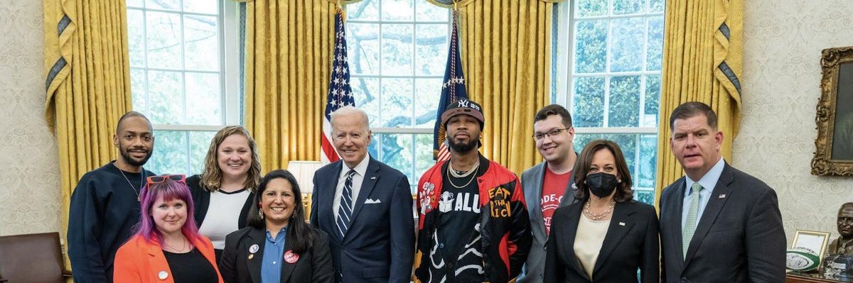 President Joe Biden meets with labor organizers in the Oval Office