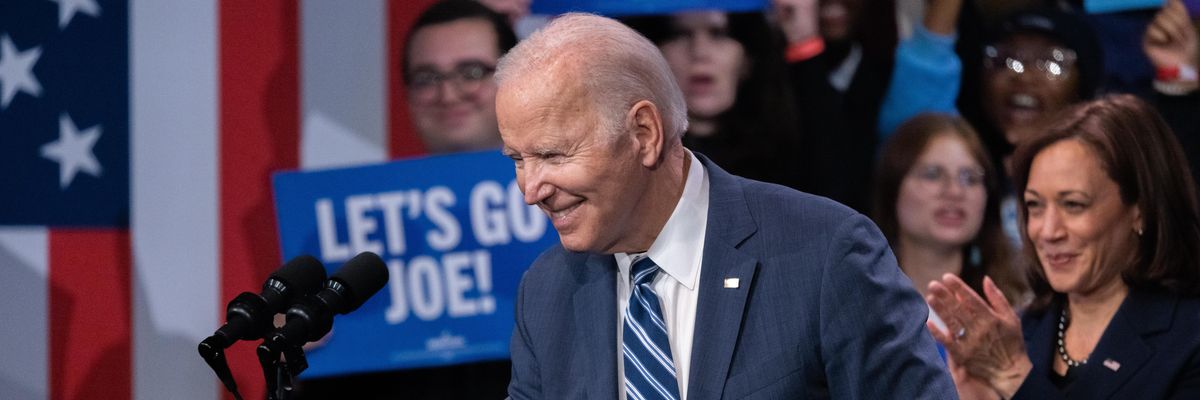 President Joe Biden speaks at a Democratic National Committee rally on November 10, 2022 in Washington, D.C.