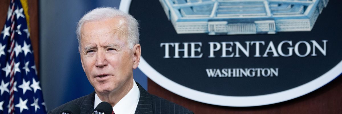President Joe Biden speaks at the Pentagon