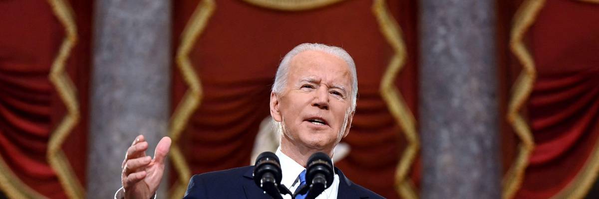 President Joe Biden speaks at the U.S. Capitol on January 6, 2022, to mark the anniversary of last year's attack in Washington, D.C.