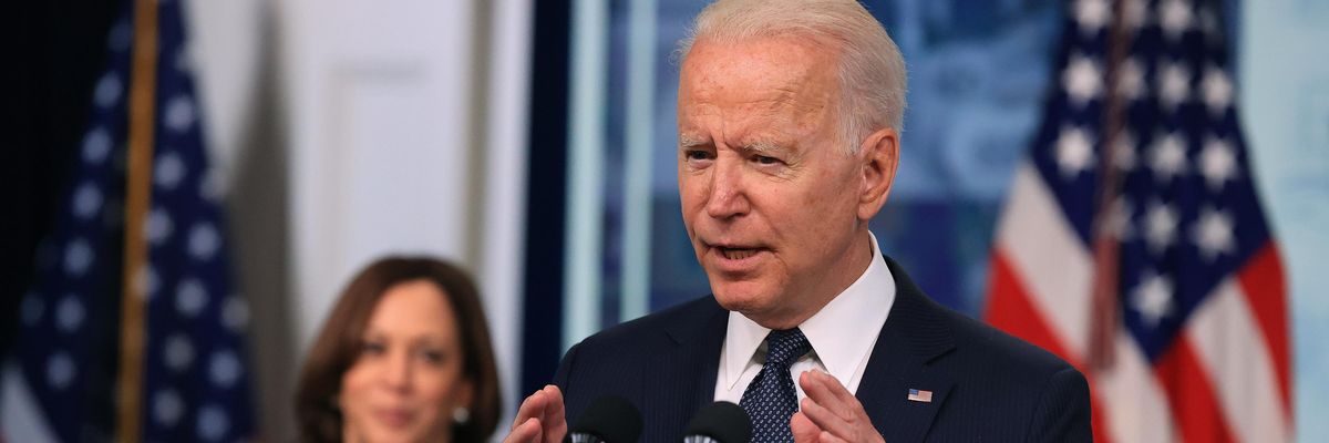 President Joe Biden speaks during a press conference