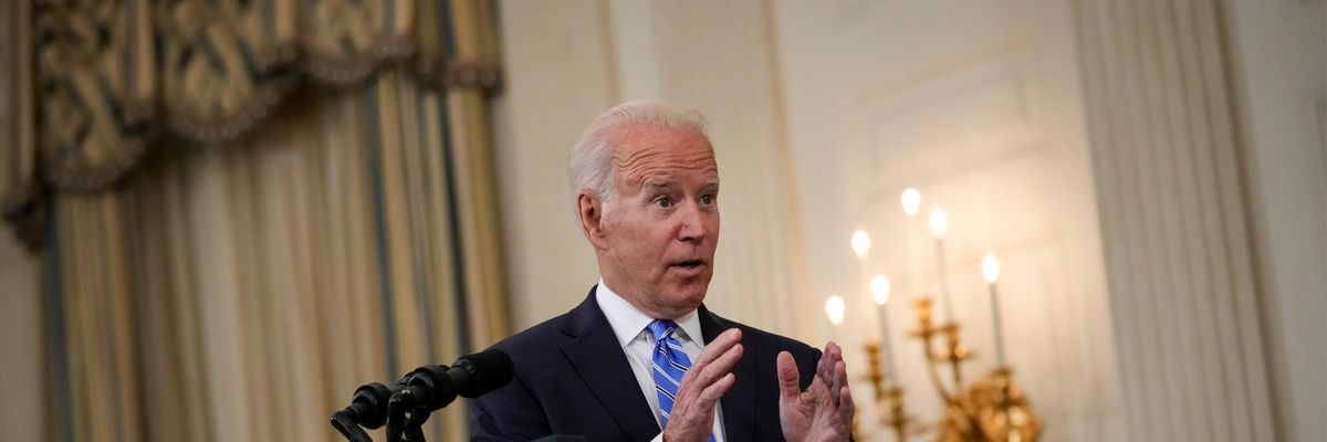 President Joe Biden speaks during a press conference