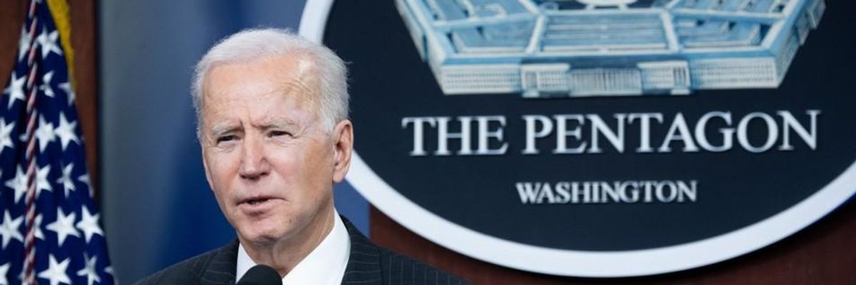 President Joe Biden speaks during a visit to the Pentagon