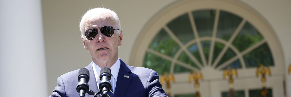 President Joe Biden speaks during an event in the Rose Garden of the White House