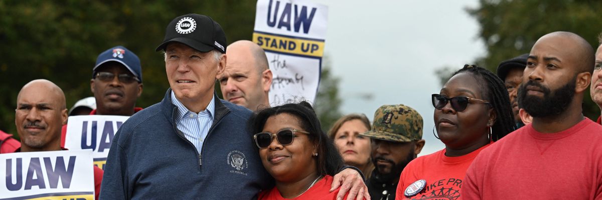 President Joe Biden with UAW members