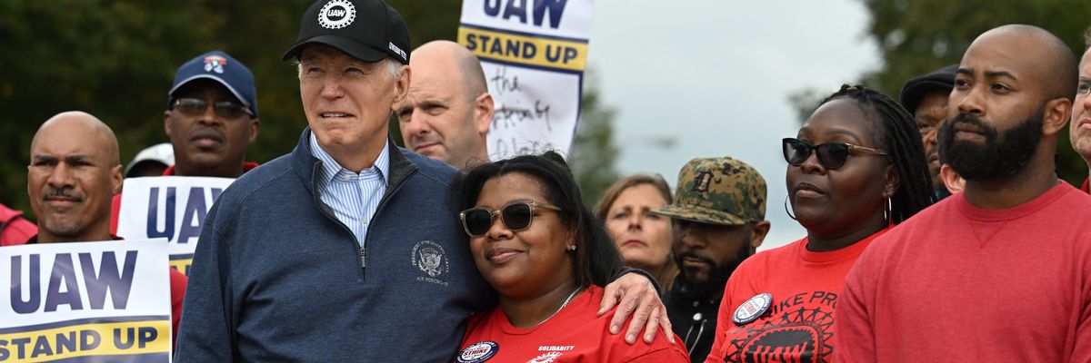 President Joe Biden with UAW members