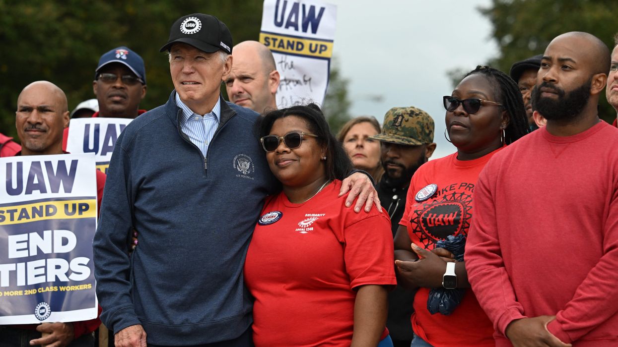 President Joe Biden with UAW members
