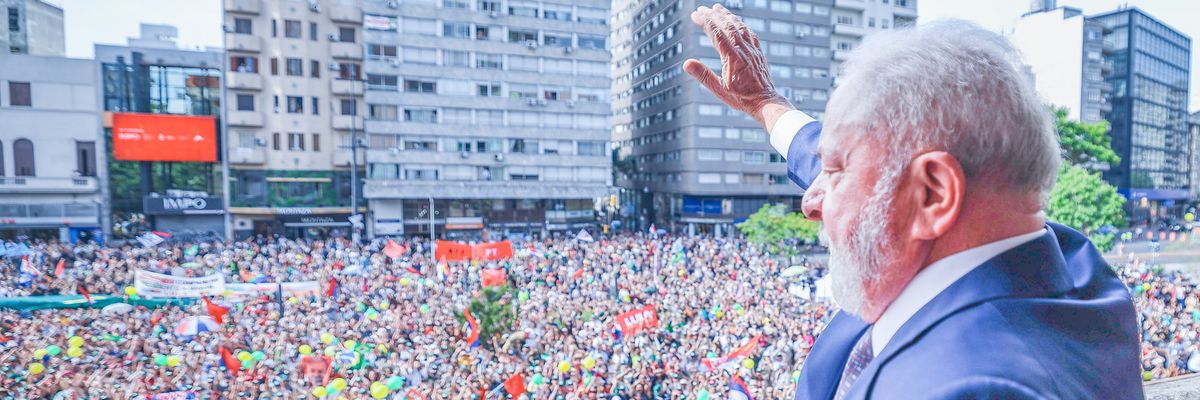 President Luiz Inácio Lula da Silva greeting supporters in Brazil.