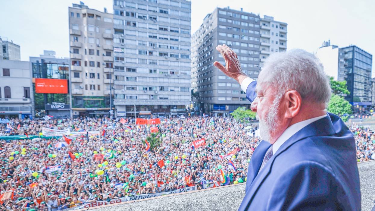 President Luiz Inácio Lula da Silva greeting supporters in Brazil.