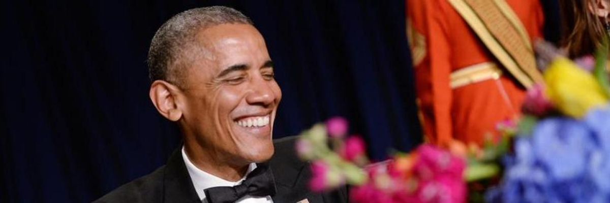 President Obama has a good laugh at the White House Correspondents Dinner in Washington, DC on Saturday, April 25, 2015