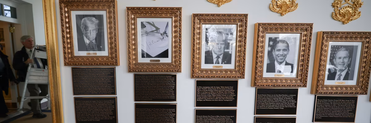 President Trump Adds Critical Commentary Below Portraits Of US {Presidents At White House