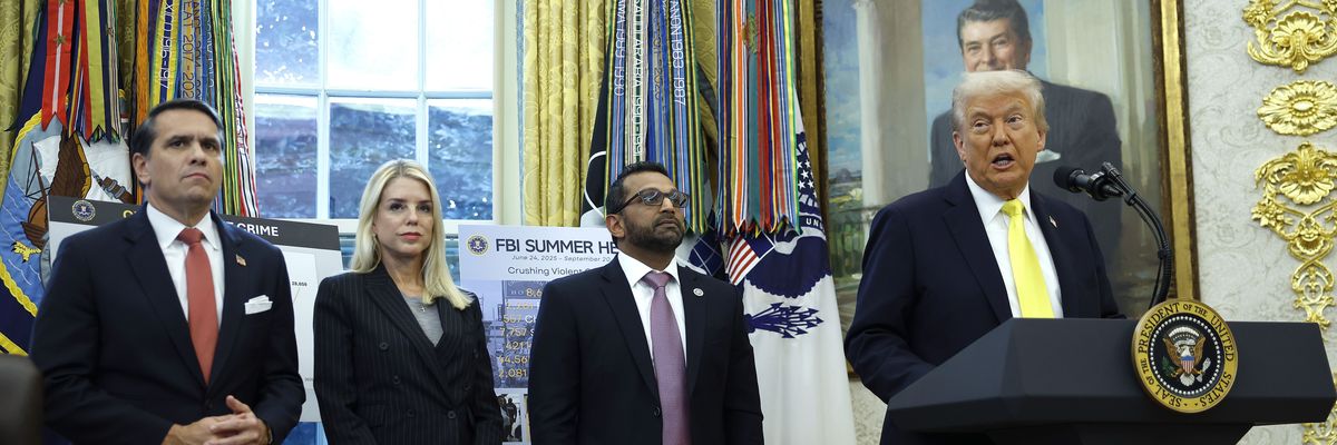 President Trump Holds Press Conference with blanche, bondi, patel