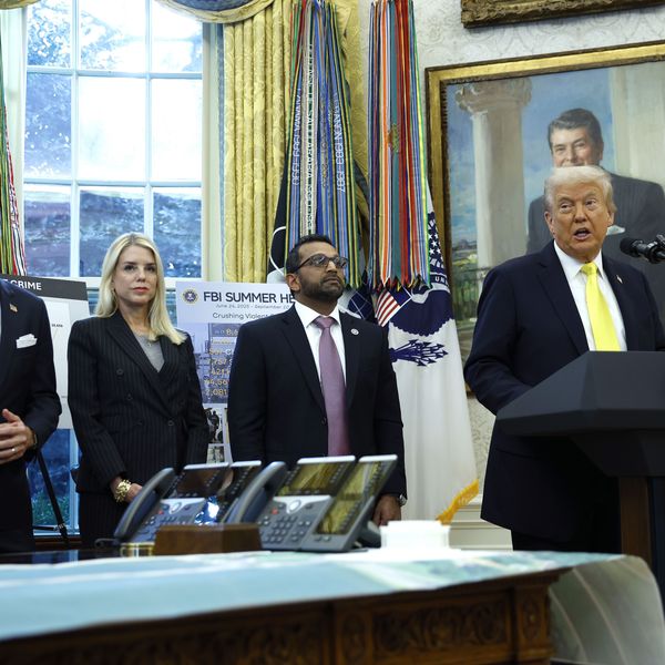 President Trump Holds Press Conference with blanche, bondi, patel