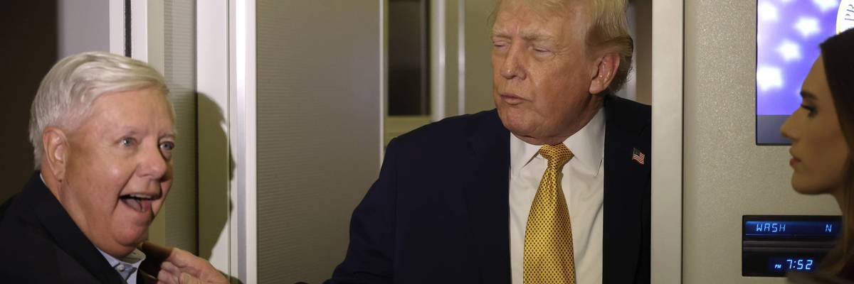 President Trump is seen in a playful exchange with Lindsey Graham
